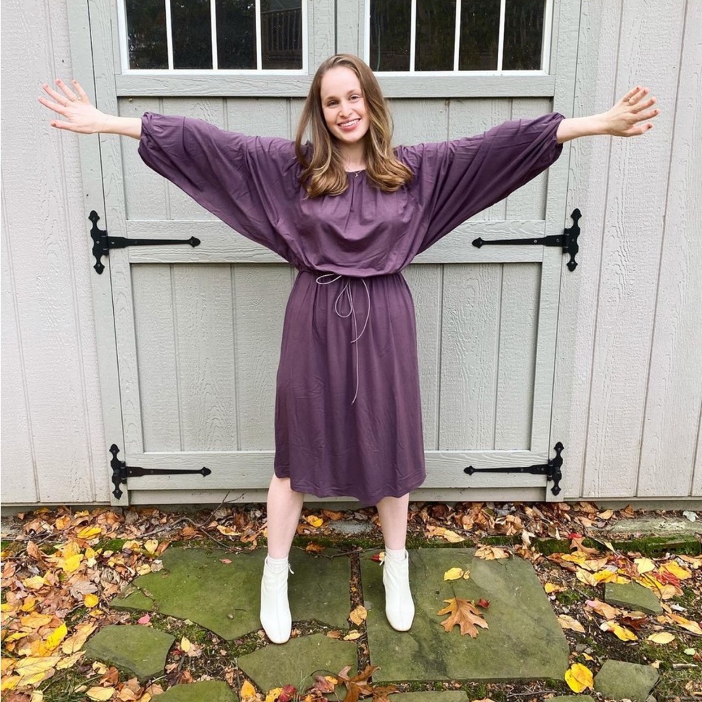 MIMUMAXI purple/eggplant drawstring dress, size small tall